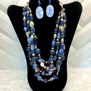 Chico’s chunky blue necklace with earrings